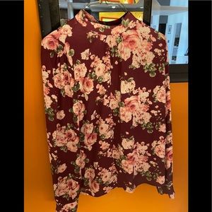 Burgundy flowered blouse